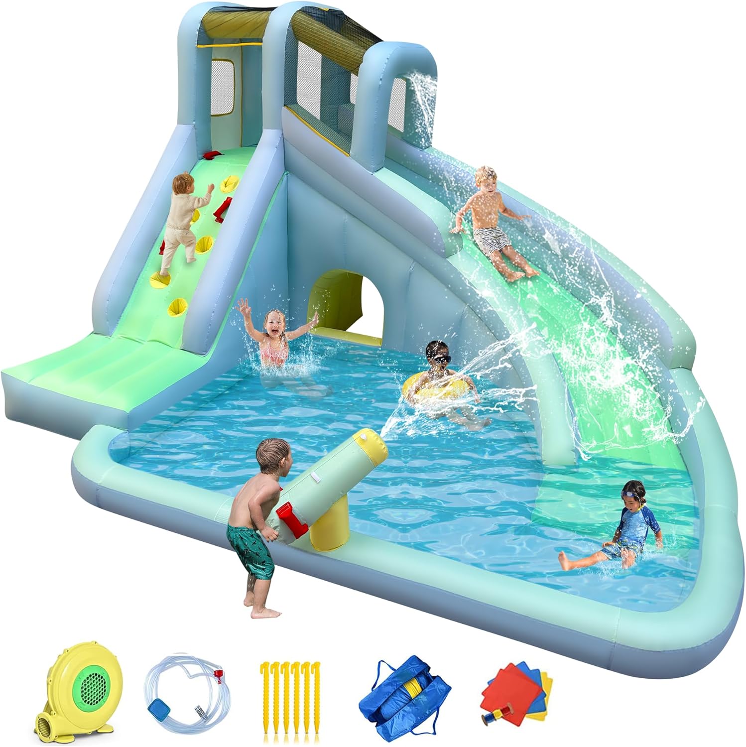 Kids Outdoor Water Slide - Parc aquatique gonflable 6-en-1 pour enfants,