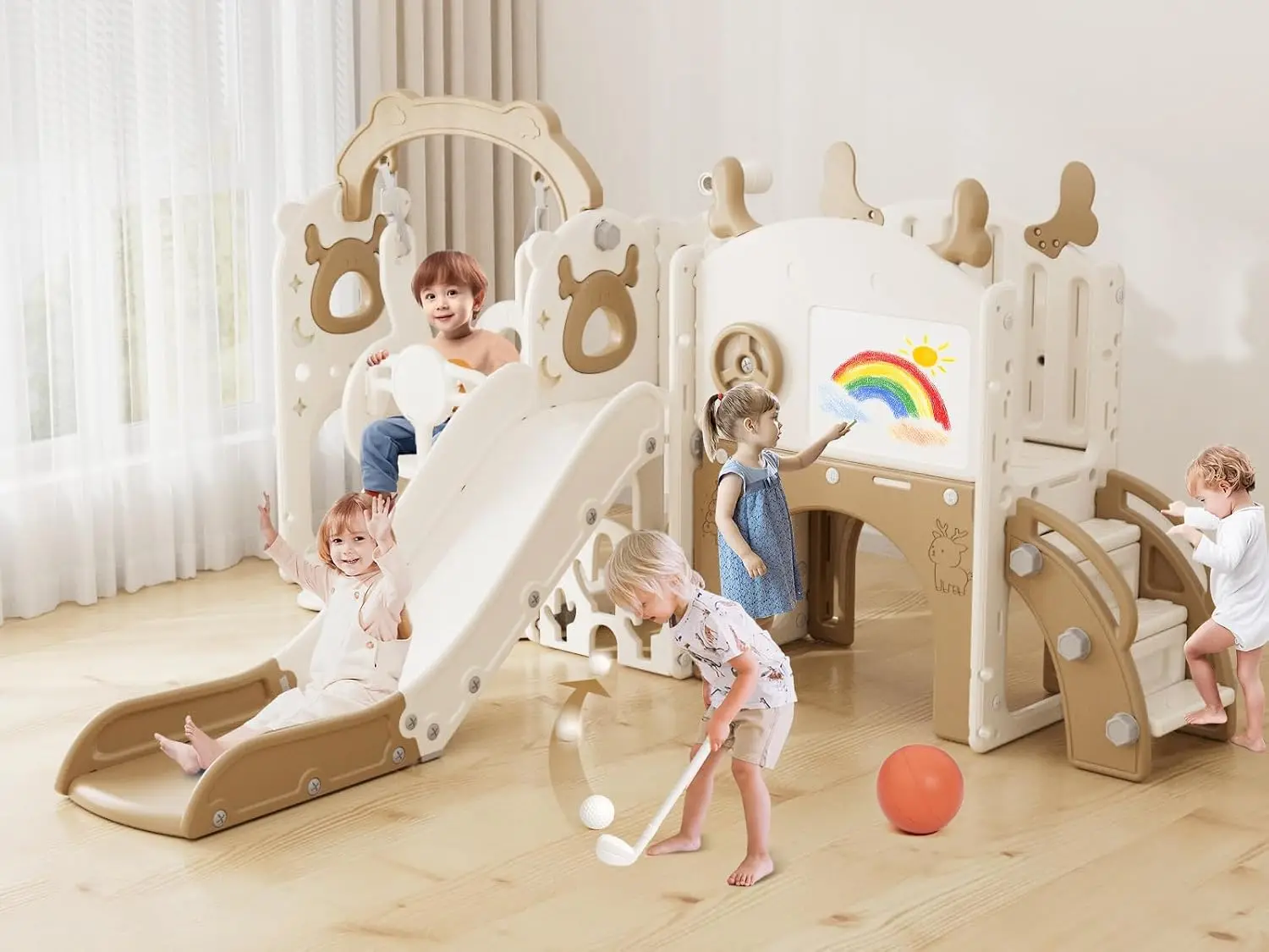 Kids Outdoor Swing And Slide - Ensemble toboggan et balançoire 13-en-1 pour