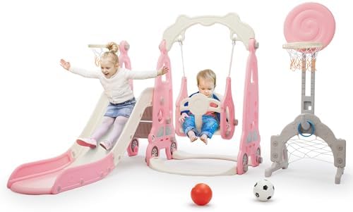 Kids Outdoor Swing And Slide - Ensemble de jeu toboggan et balançoire
