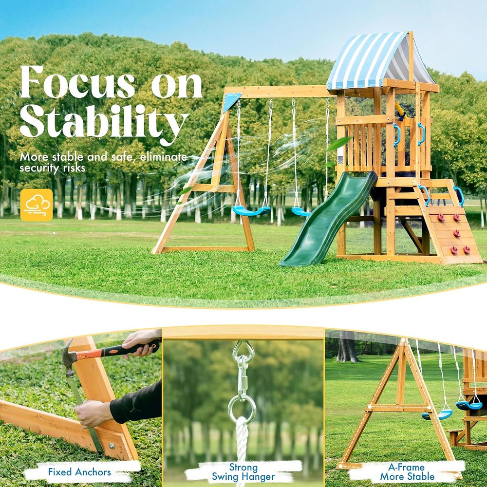 Balançoire de jardin en bois,  - Kids Outdoor Swing And Slide avis et prix