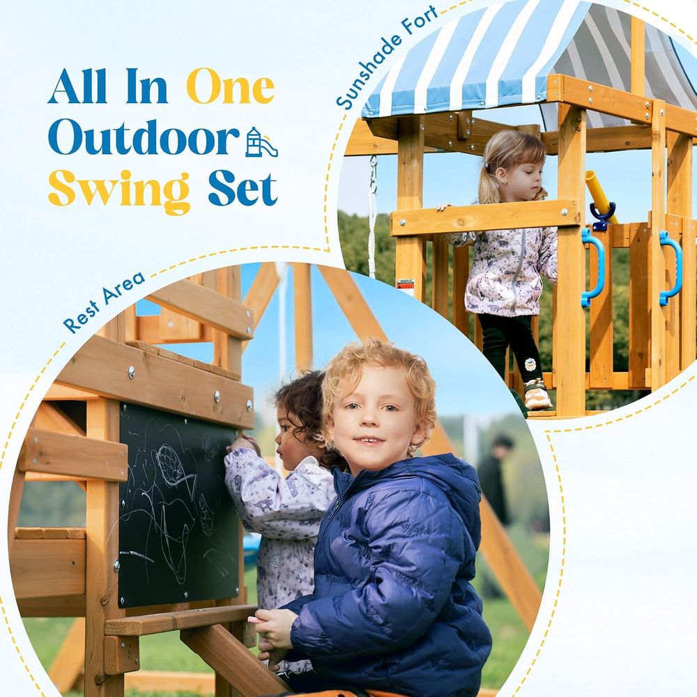 Balançoire de jardin en bois,  - Kids Outdoor Swing And Slide avis et prix