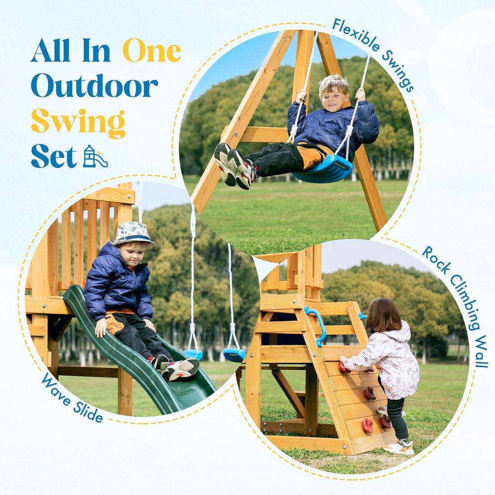 Balançoire de jardin en bois,  - Kids Outdoor Swing And Slide avis et prix